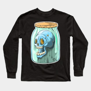 The Skull Blue Head in a Glass Jar - Keep it Fresh - Dark skull Art - Dia De Los Muertos Long Sleeve T-Shirt